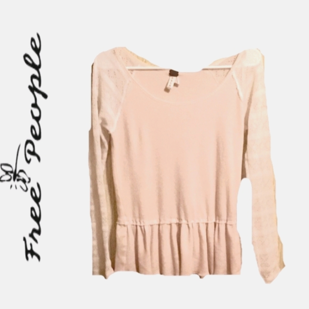 Free People Pink Peplum Waffle Knit Top